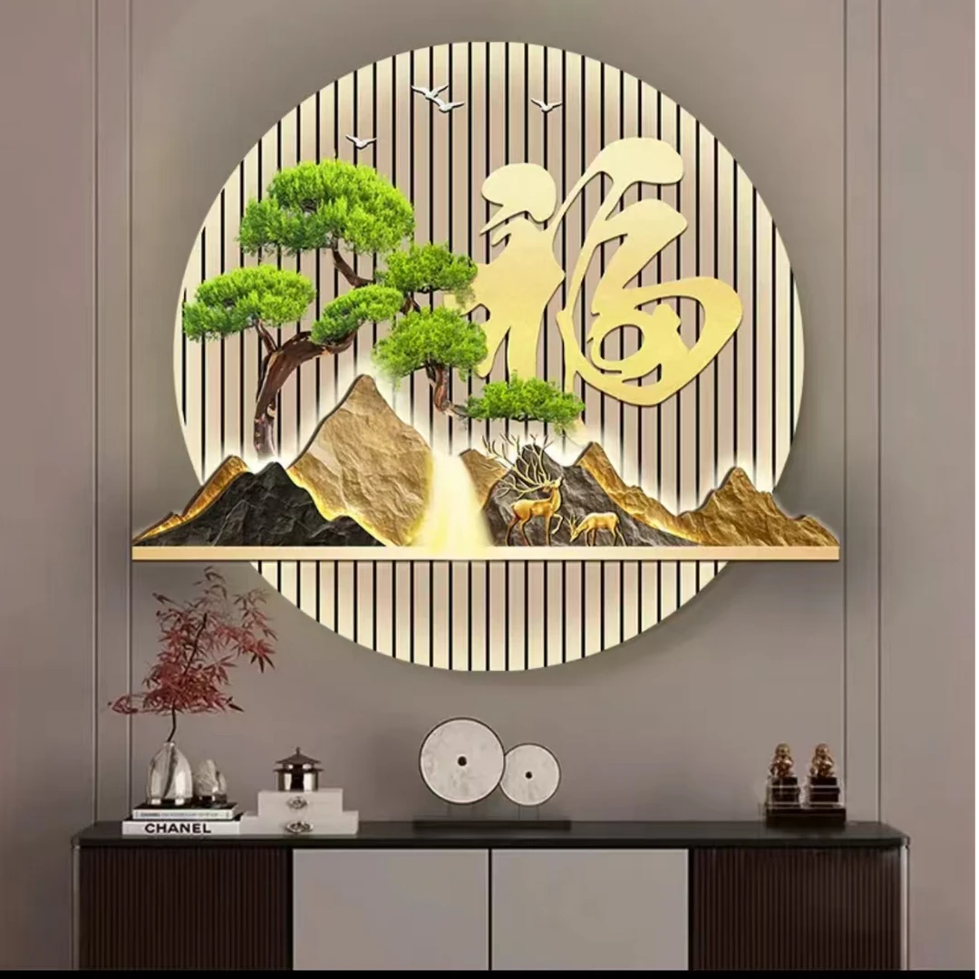 DK013新中式福字圆形装饰画餐厅壁画玄关走廊背景墙客厅过道挂画