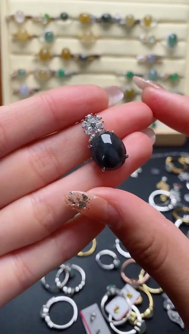 银S925镶嵌戒指翡翠222222+7