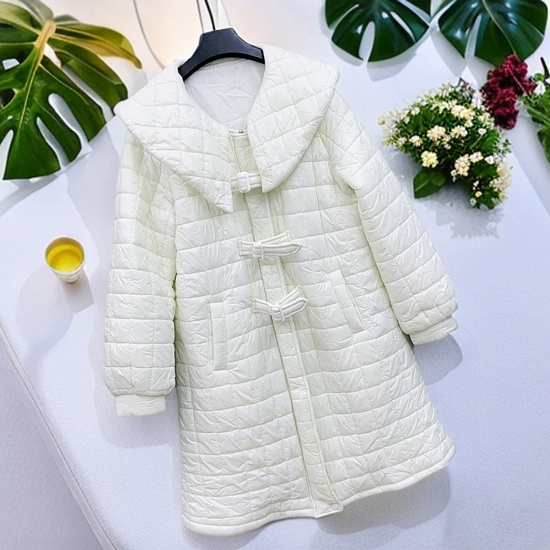 100-150斤  韩系甜美娃娃领长款超薄棉服