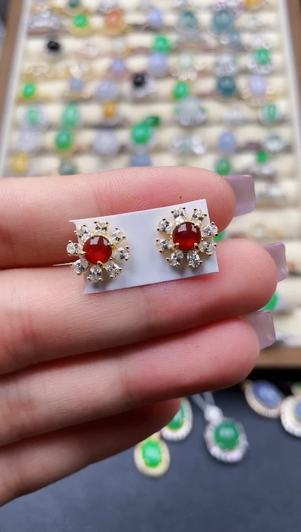 银S925镶嵌翡翠耳饰106