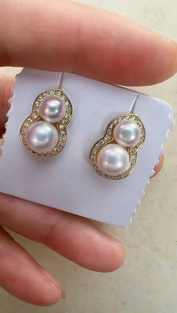 【闪购商品】淡水珍珠耳饰银S925镶嵌葫芦耳钉