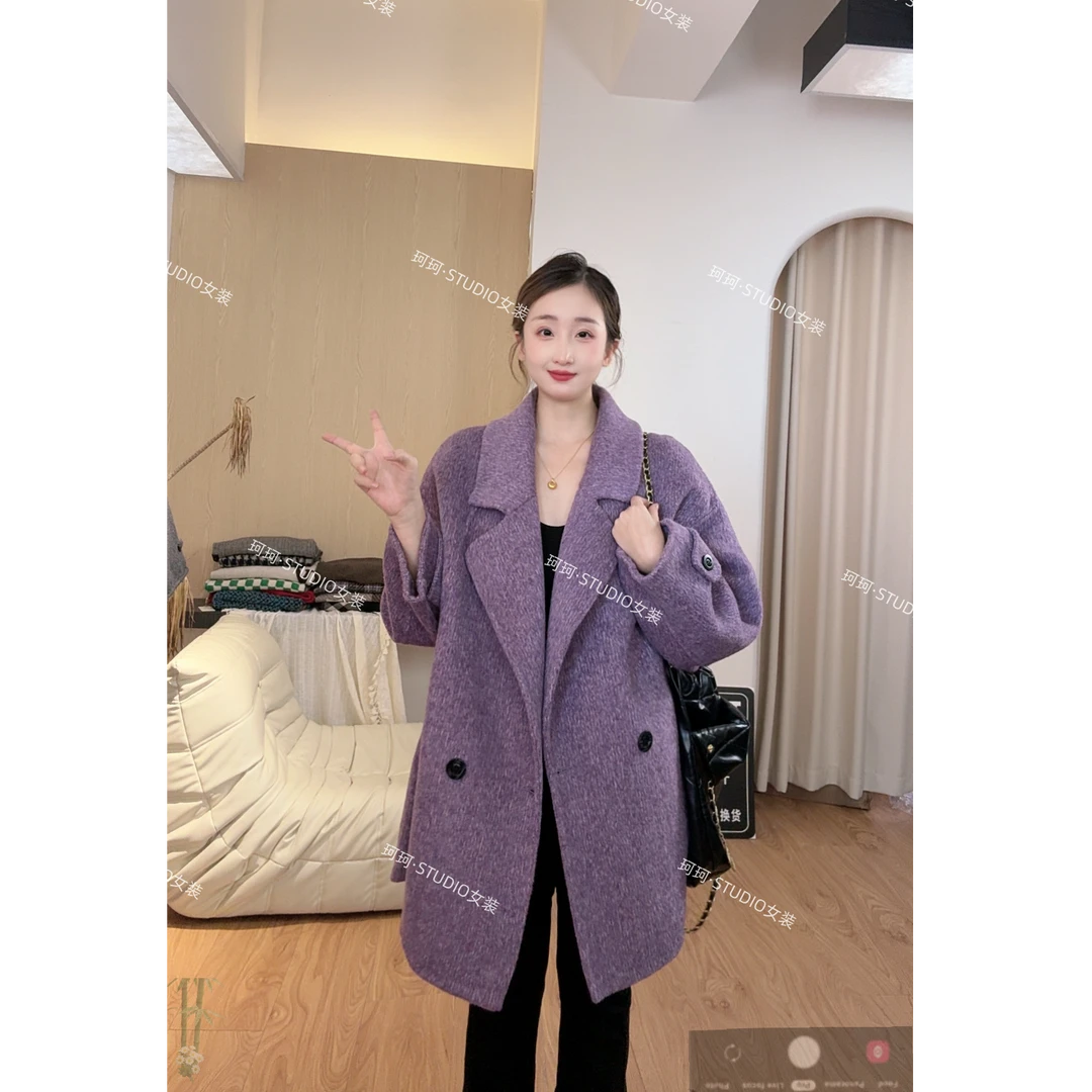 【珂珂专属】西装领厚款高品秋冬毛呢外套宽松设计师双排扣25527