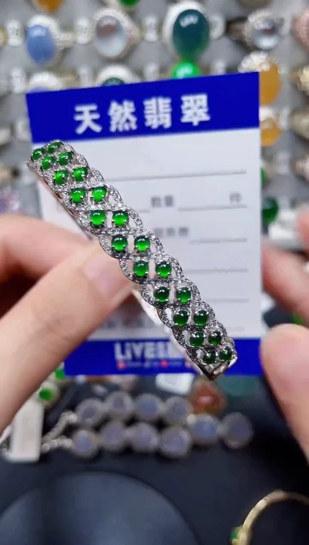 银S925镶嵌手镯翡翠71