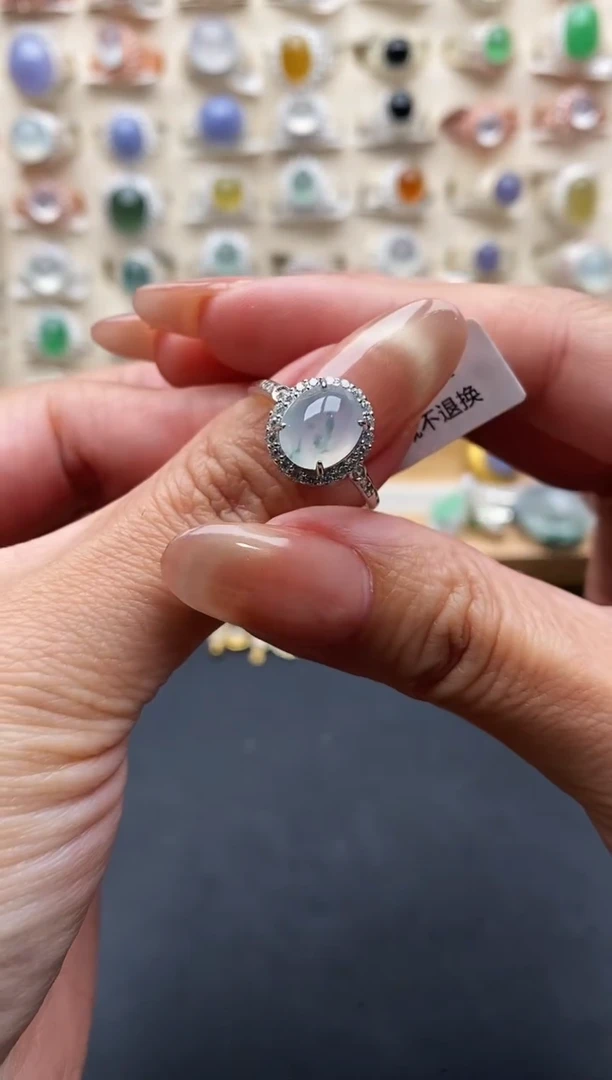 银S925镶嵌戒指翡翠缅甸翡翠  1   8+