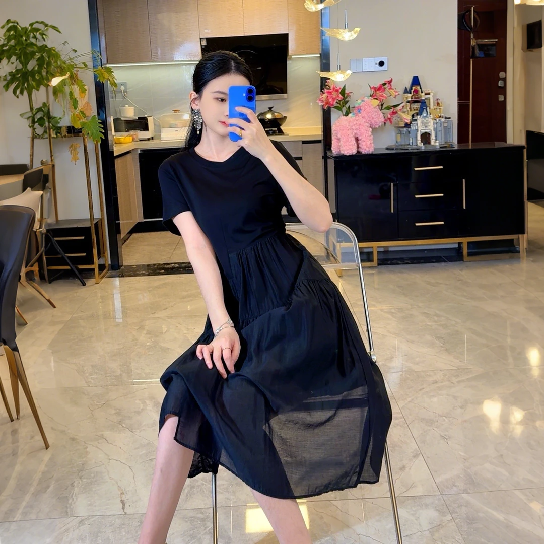 470黑色时尚遮肚藏肉连衣裙女款爆款2025新款高级感气质显瘦裙子