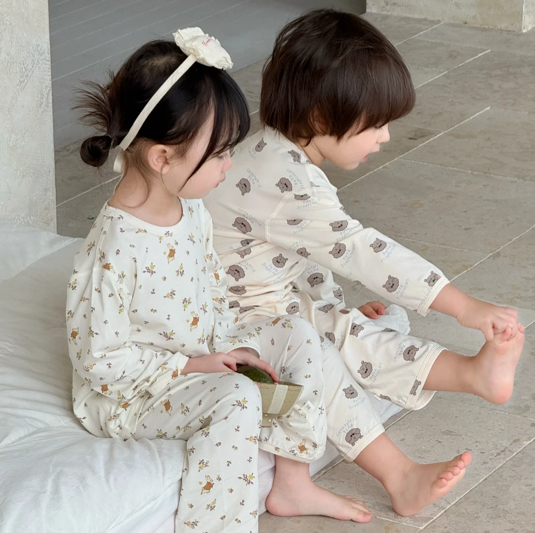 【高品质】-儿童秋冬男女宝棉毛家居服套装两件装--小印象