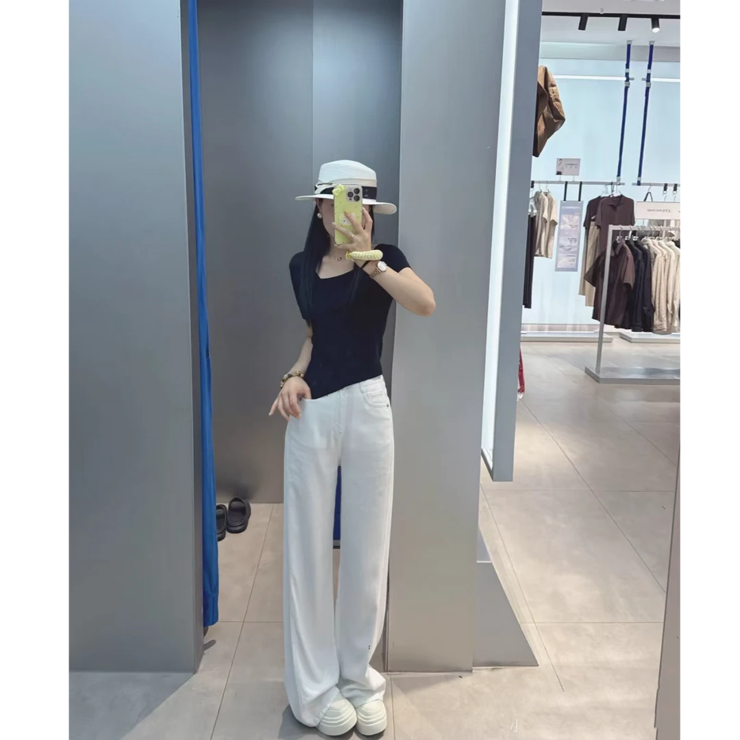 猫猫家加长女裤白色弹力牛仔裤高个子76223白色