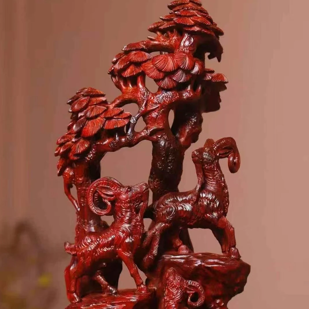 【印度小叶紫檀】摆件，三羊开泰工艺品，拆房老料泥料，收藏级