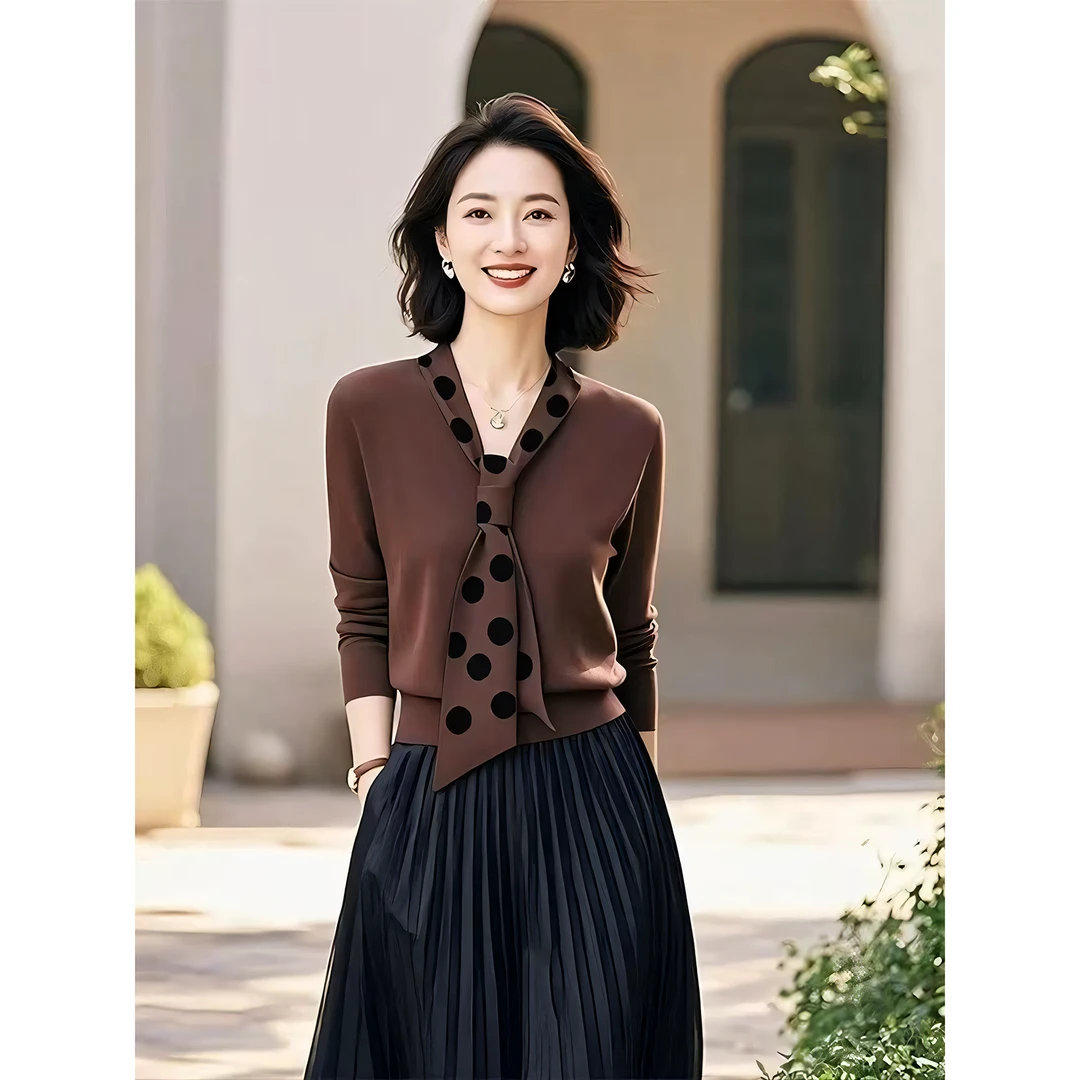 HH#【单/套装】】轻熟气质咖色长袖半身裙女装新款秋套装DY14675