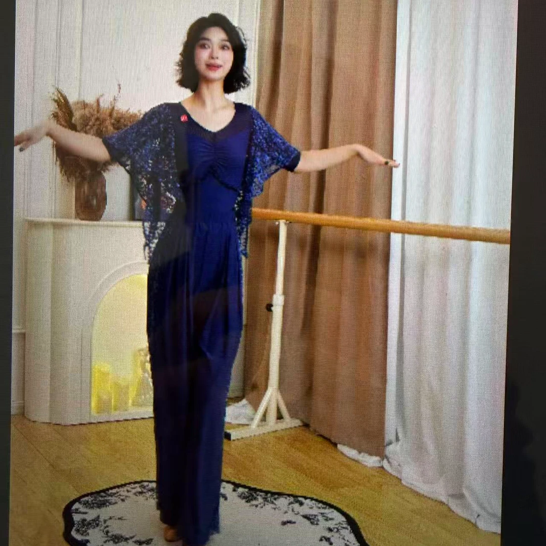 薇拉新款早秋蕾丝蓝色连体练功服摩登服交谊舞SY0091 KZ0092
