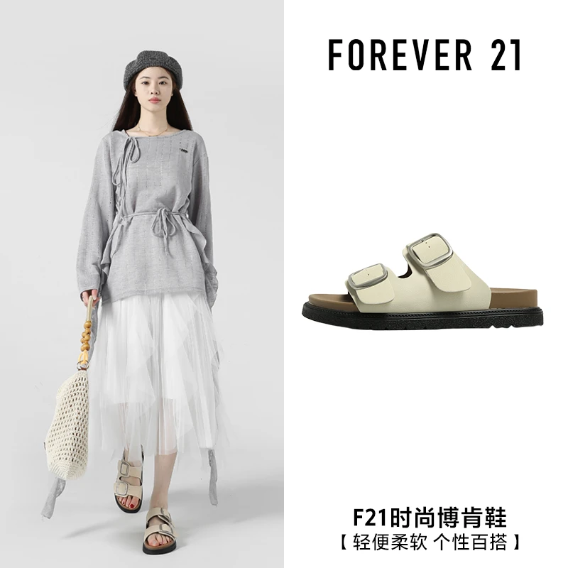 F21软底勃肯鞋女2025新款夏季轻便百搭一字扣懒人休闲博肯凉拖鞋