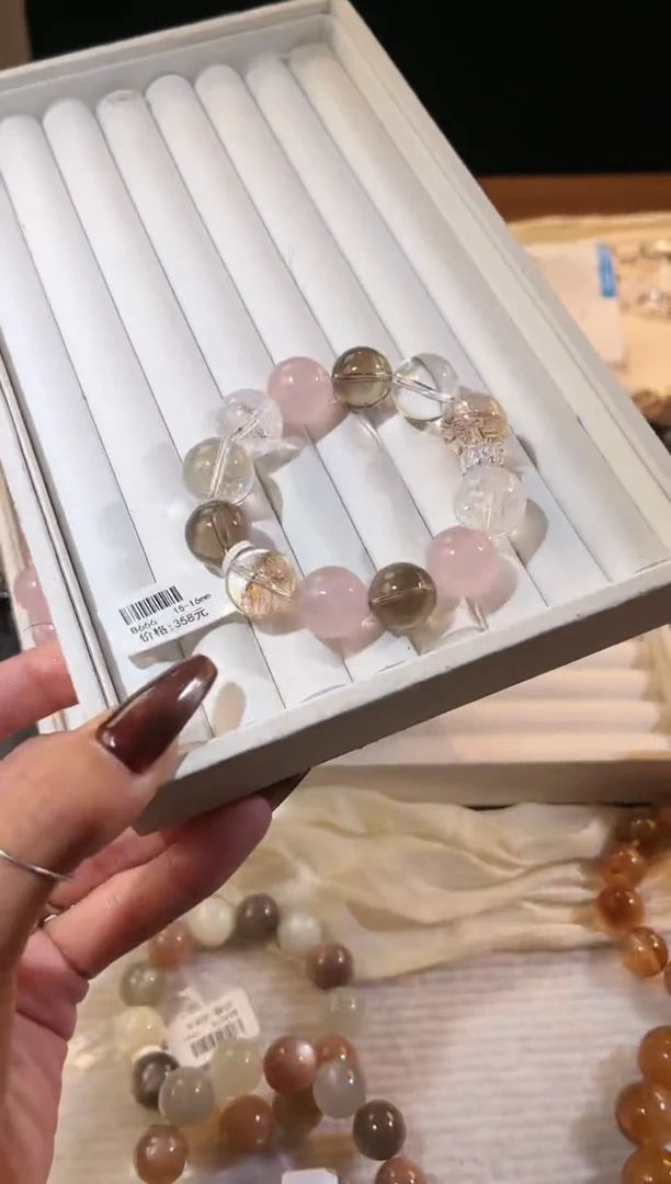 合成欧泊未镶嵌手串多样性发一粉棕15-16mm