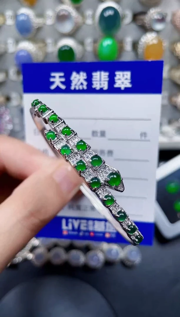 银S925镶嵌手镯翡翠64
