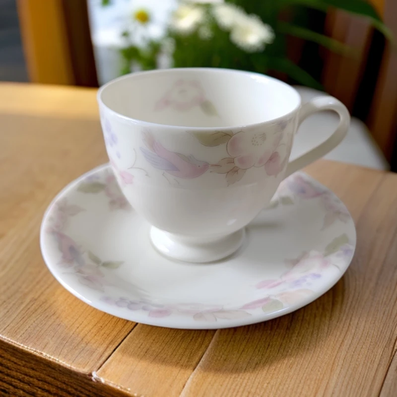 左艺中古全新骨瓷釉下彩高脚精致咖啡杯碟漂亮英式红茶杯早餐杯