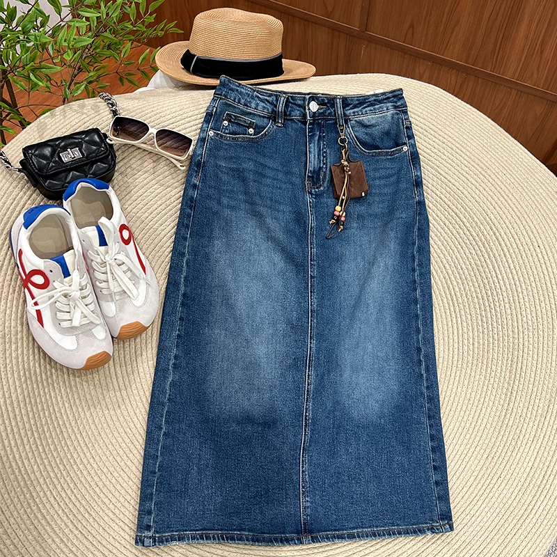 BIMEI大码韩版高腰半身裙设计感宽松时尚中长裙牛仔短裙00329