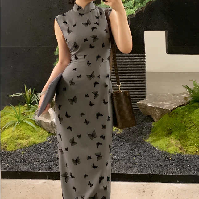 花猫家【蝶影重重】港工旗袍印花旗袍原创印花旗袍新中式