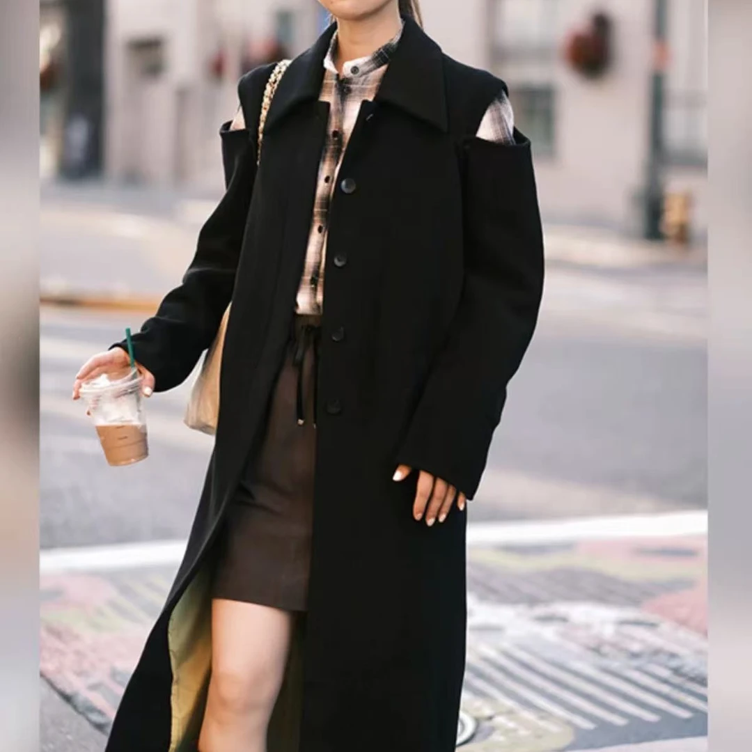 桑蚕丝羊毛立体剪裁设计感大衣