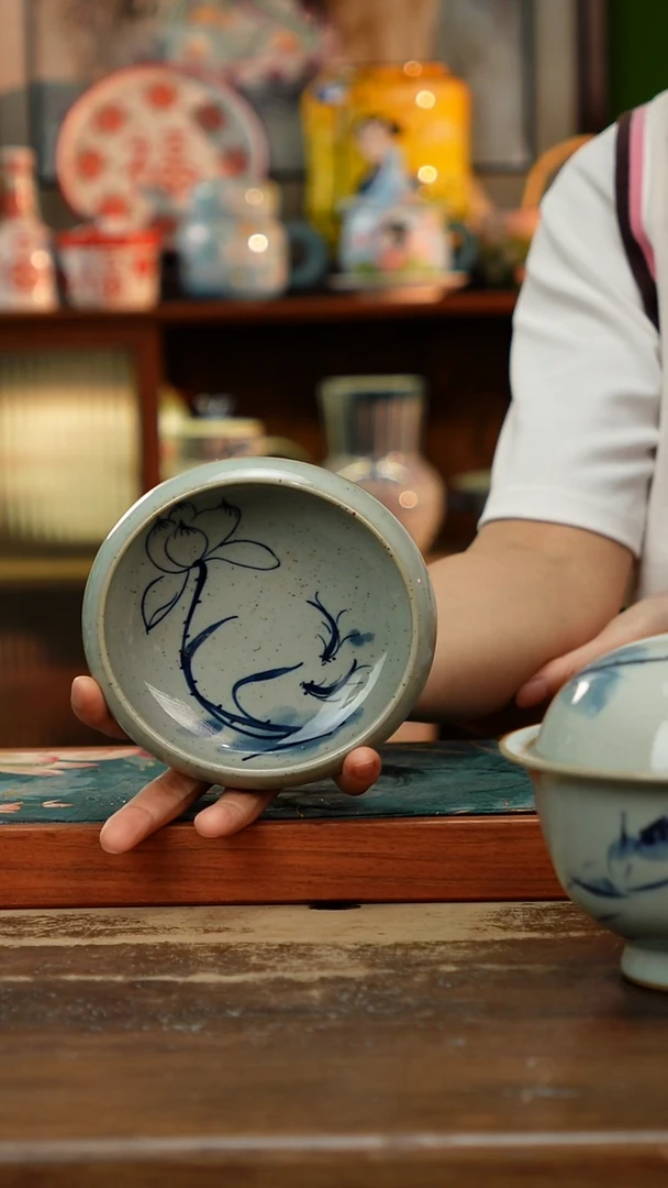 摆件景德镇纯手工釉下彩精品茶具水杯