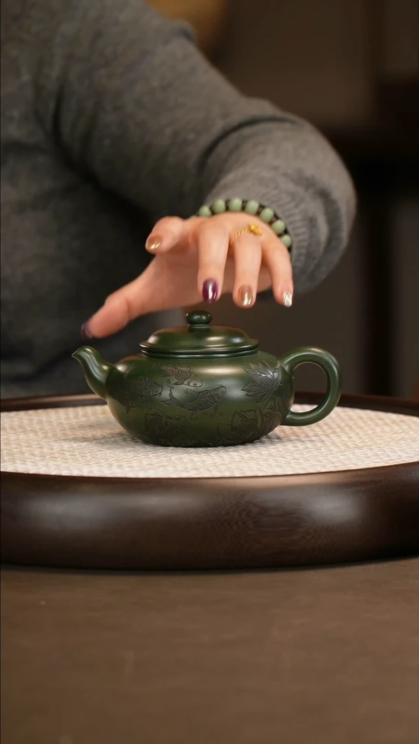 杨瑶芬 虚扁 景舟绿泥 320c/竹画/紫泥绿泥一对杯/办公杯