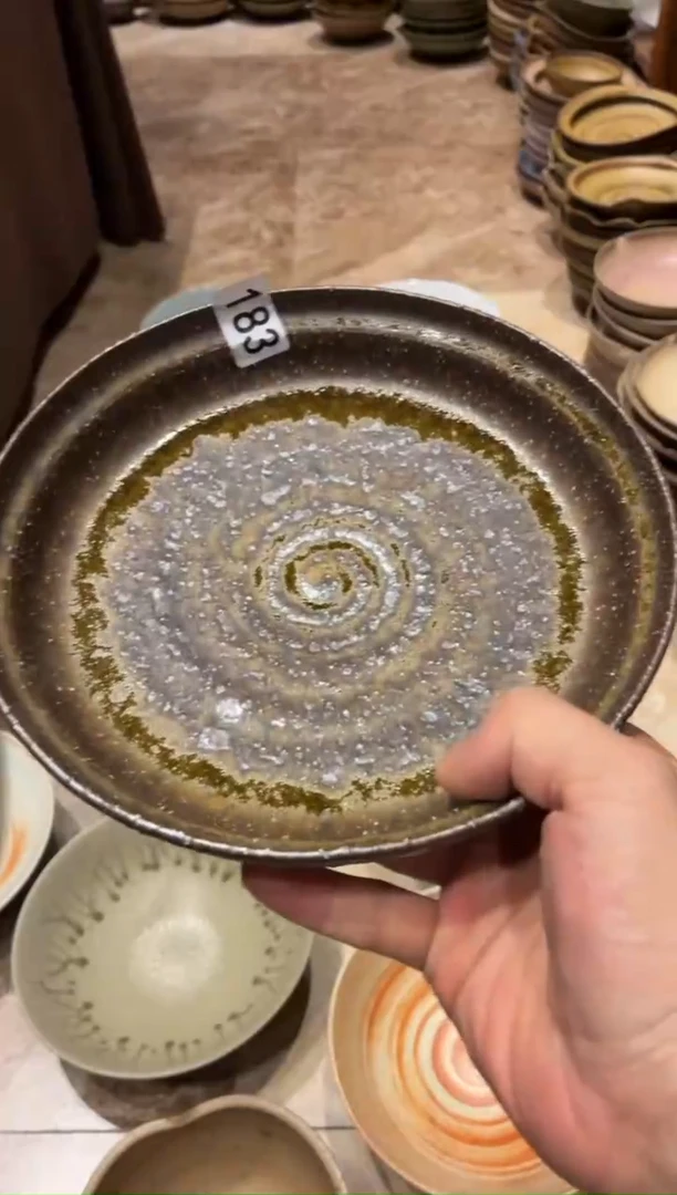 瓷片?183 粗陶咖色锅盘1个