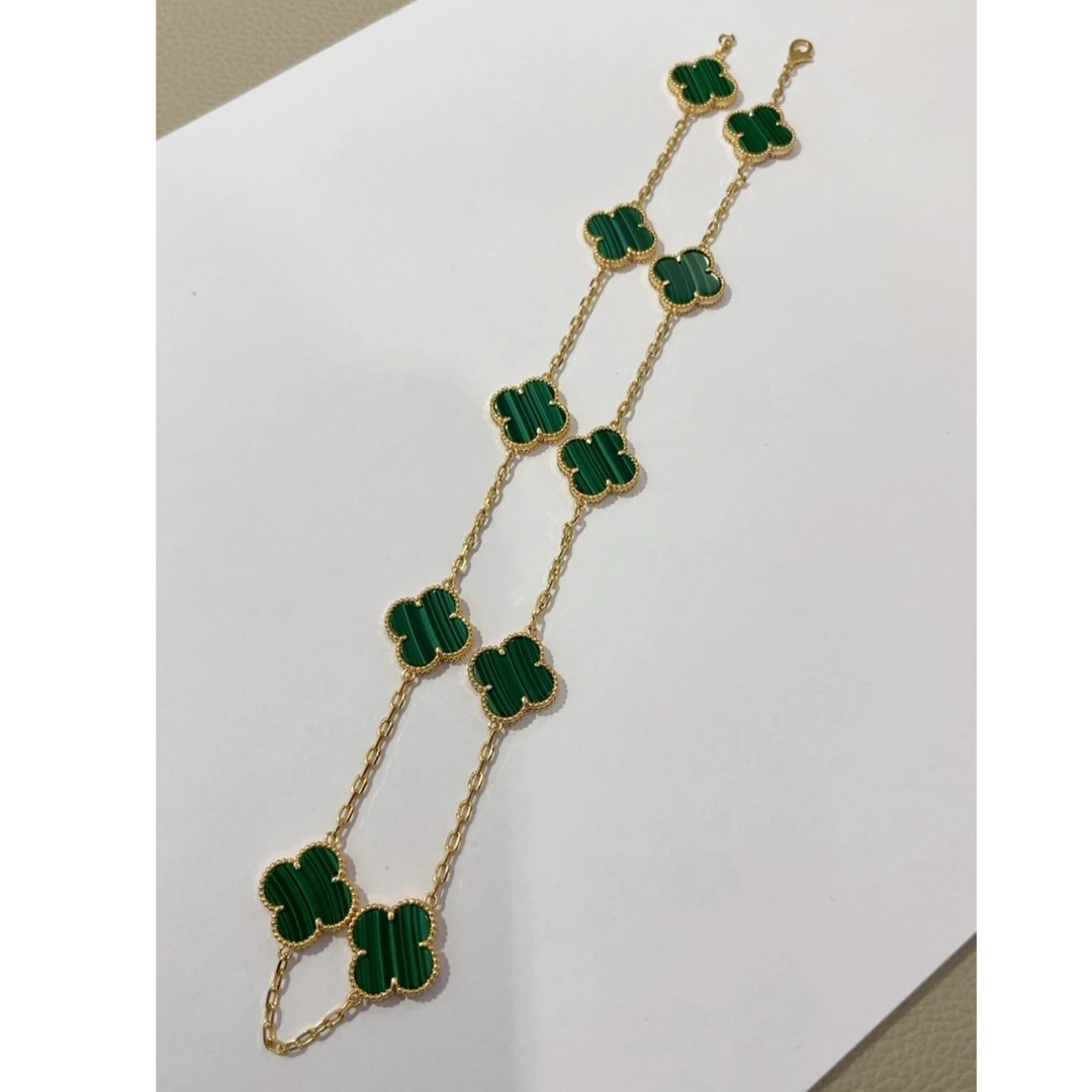 重金十花 孔雀石项链 15mm 18k金镶嵌 典雅多色气质