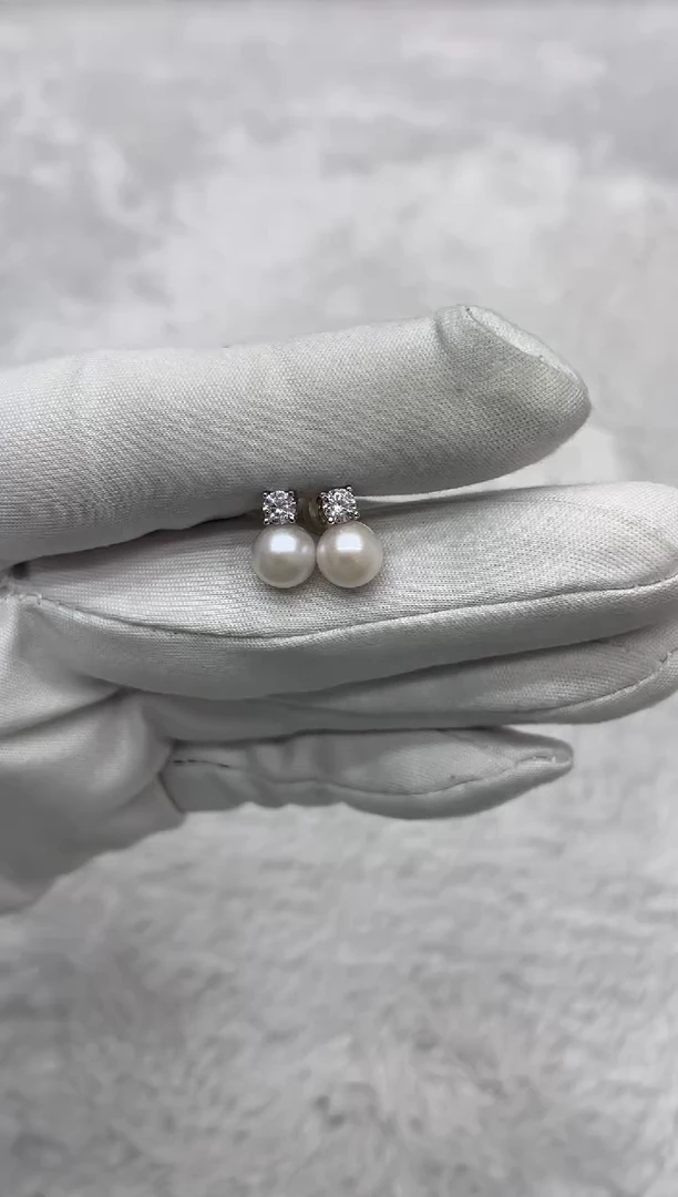 银S925镶嵌耳饰海水珍珠AK素钉7-7.5mm