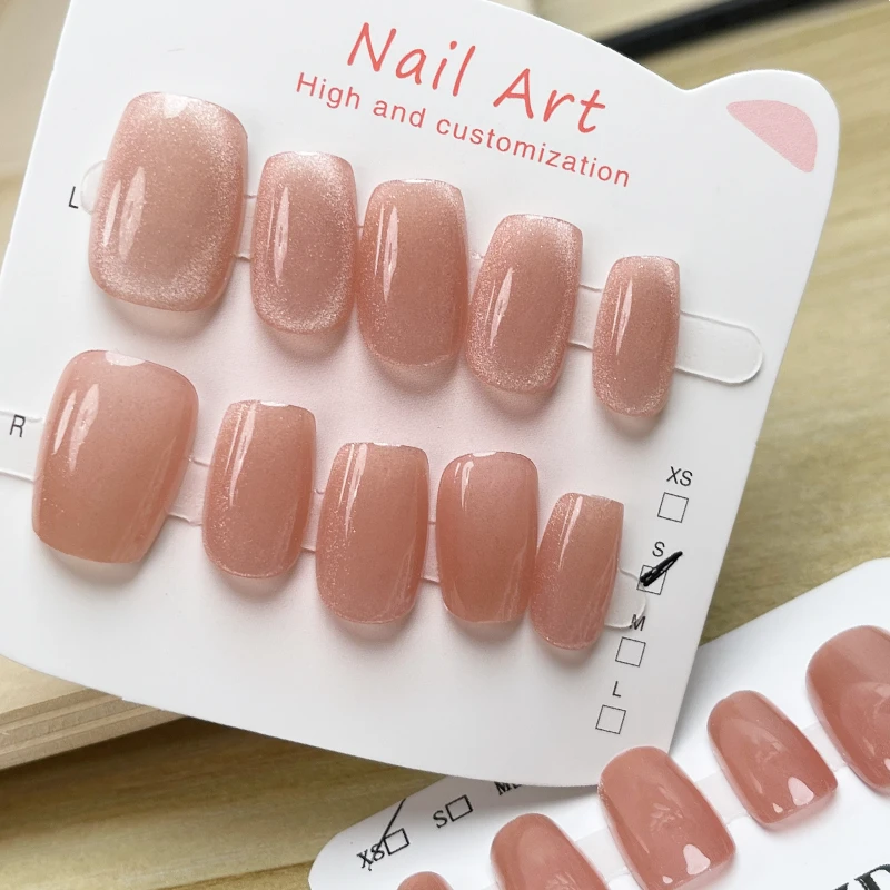 【追光】裸色渐变猫眼中长款穿戴甲2025爆款推荐气质日常穿戴甲片