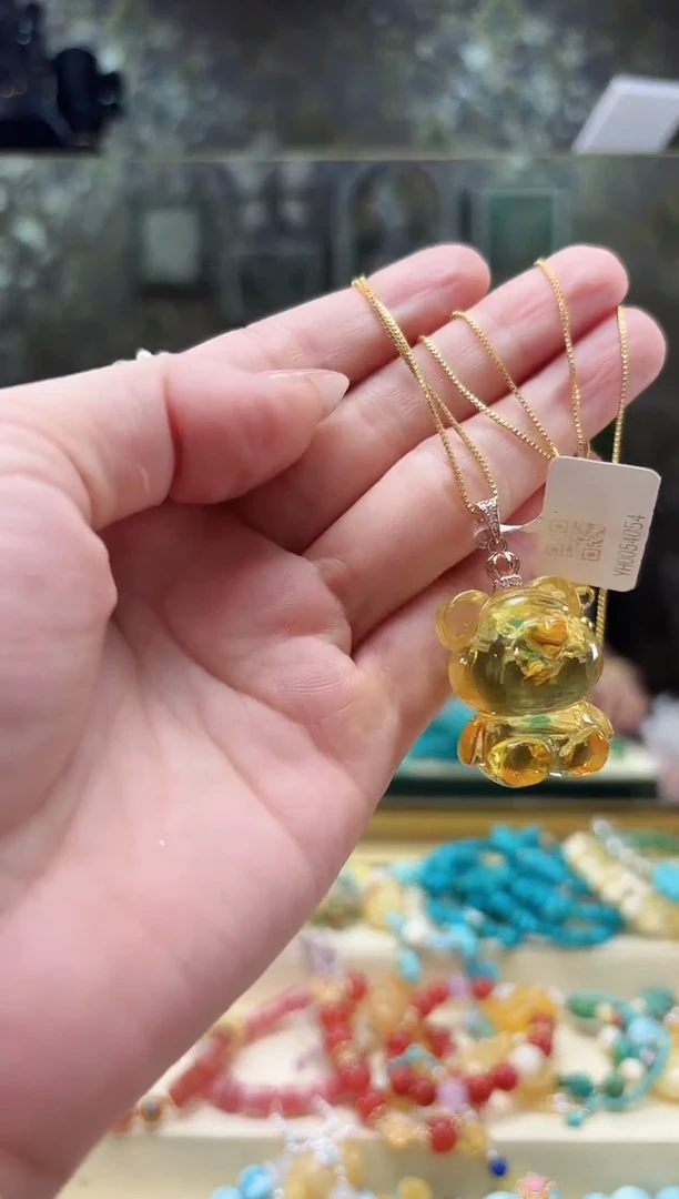 未镶嵌颈饰琥珀蜜蜡小熊项链
