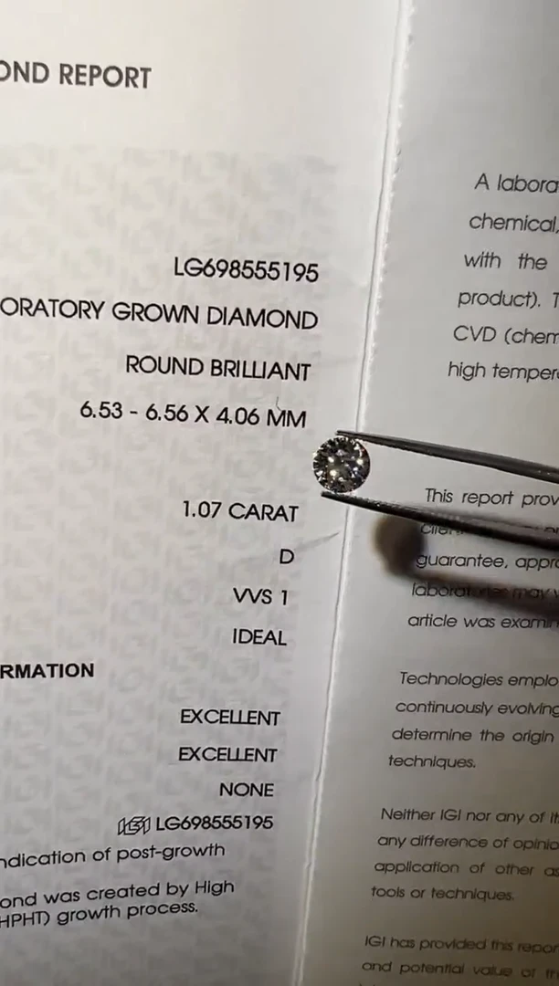 合成钻石裸石未镶嵌今****呀LG5195 1.07ct