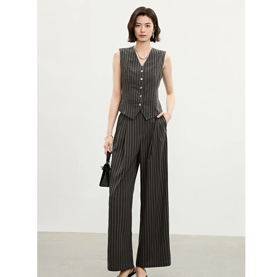 马甲阔腿裤套装3135夏季新款高知风无袖显瘦条纹收腰上衣女气质