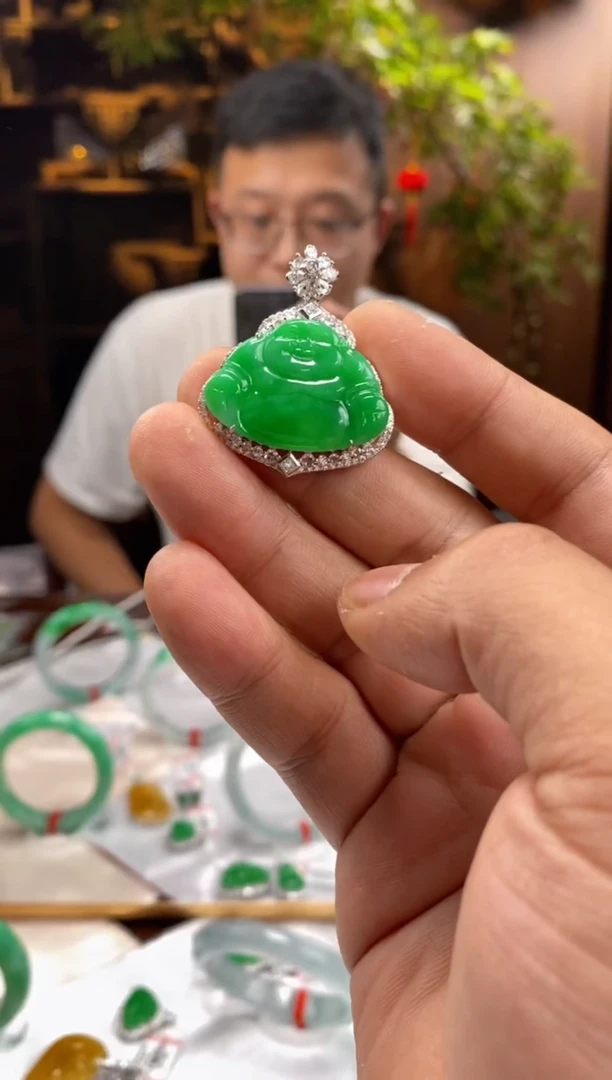 吊坠(不含链)18K金镶嵌翡翠用****4dk404天然缅甸翡翠a货