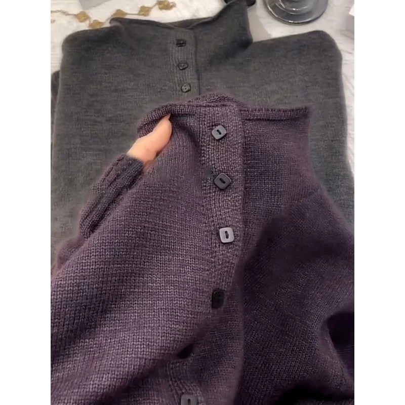 今年流行软糯宽松慵懒高级感超好看上衣紫色小香风针织开衫毛衣秋