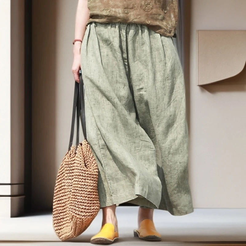 【雅岚女装】时尚洋气显瘦专柜外贸出口剪标女装亚麻宽松阔腿裤