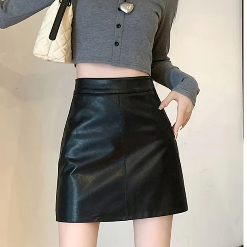皮裙显瘦半身裙气质网红时尚百搭女士黑色秋季半身裙高腰A字秋冬1