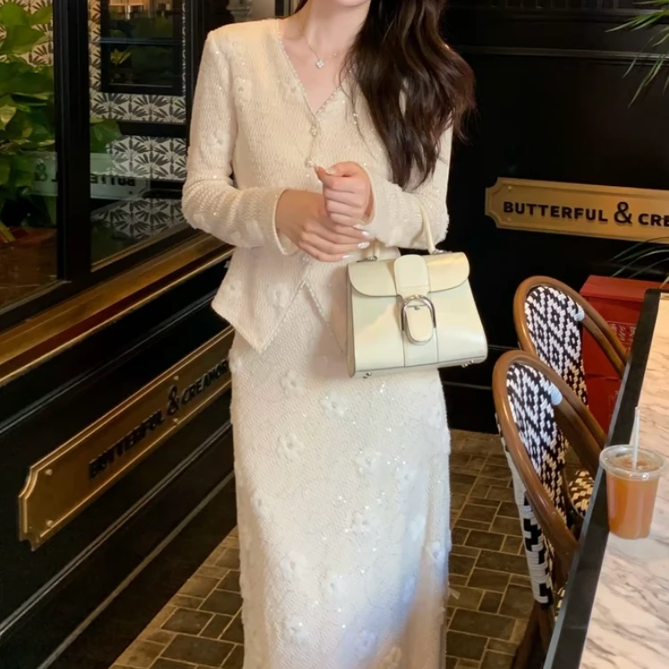 【花镜之约】蕾丝套装韩版设计师风格静奢风时尚网红白色小香风