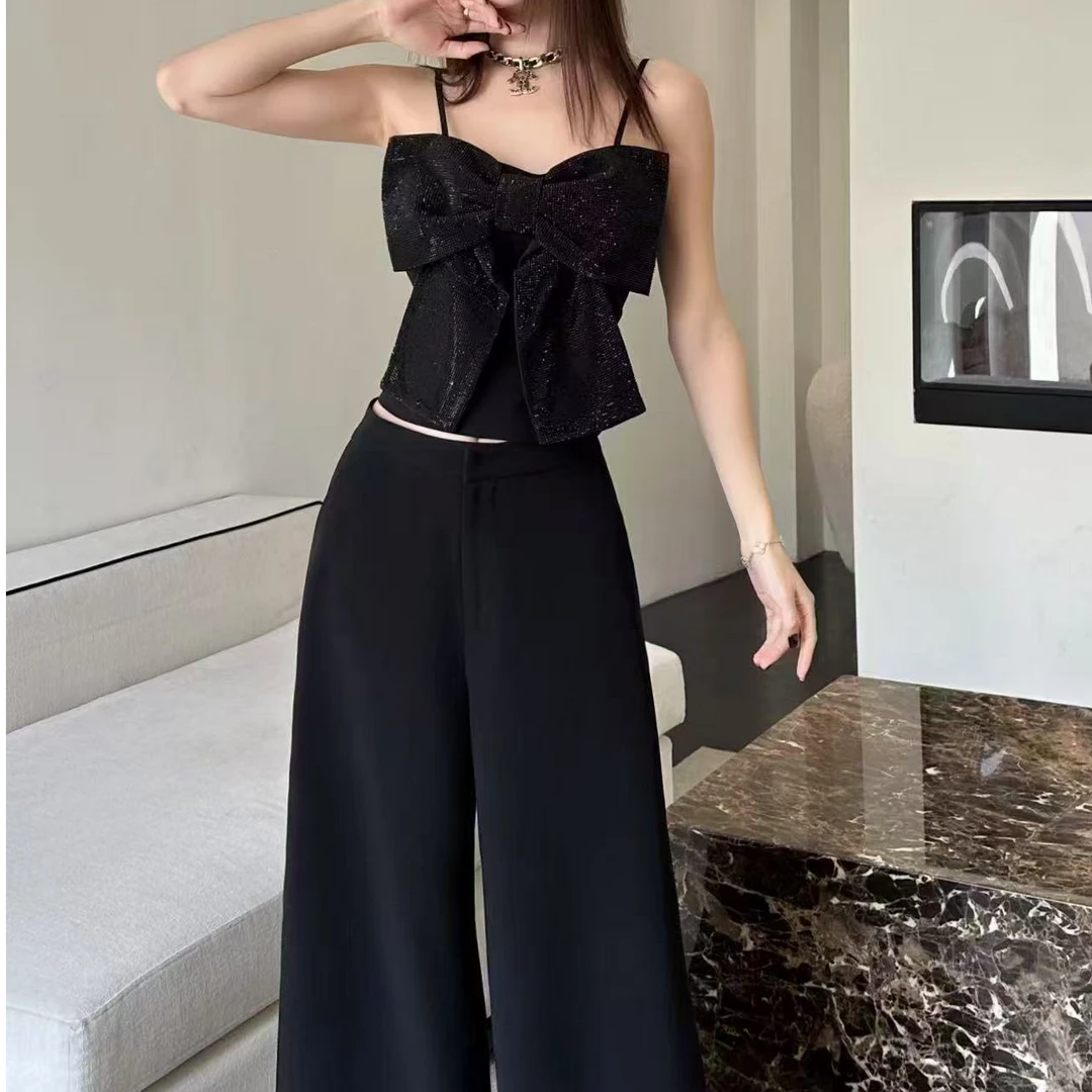 【OEI大希希×春季设计师款】御姐风蝴蝶结烫钻吊带抹胸上衣套装