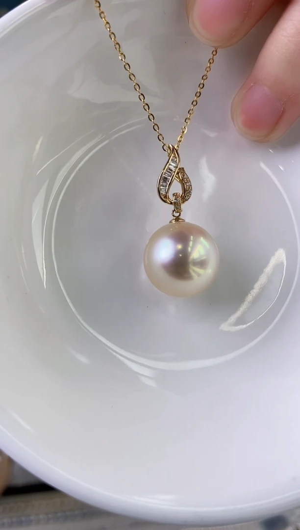 【闪购商品】海水珍珠吊坠(赠链)18K金镶嵌14-15海水珍珠吊坠