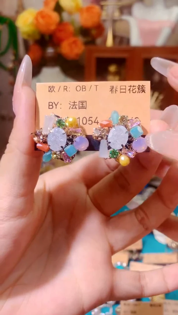 大理石铁合金耳环
