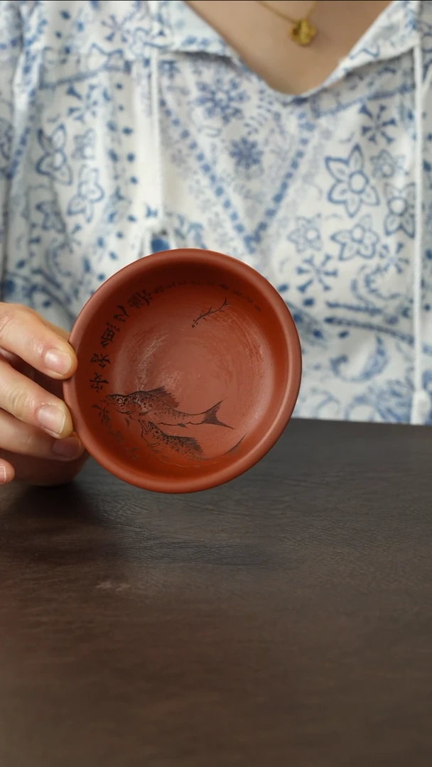 茶杯紫砂吴春艳朱泥子非鱼主人杯