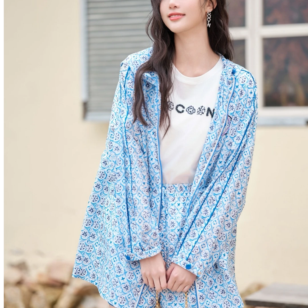 COCOON宽松户外中长款外套装满印轻薄遮阳透气073397