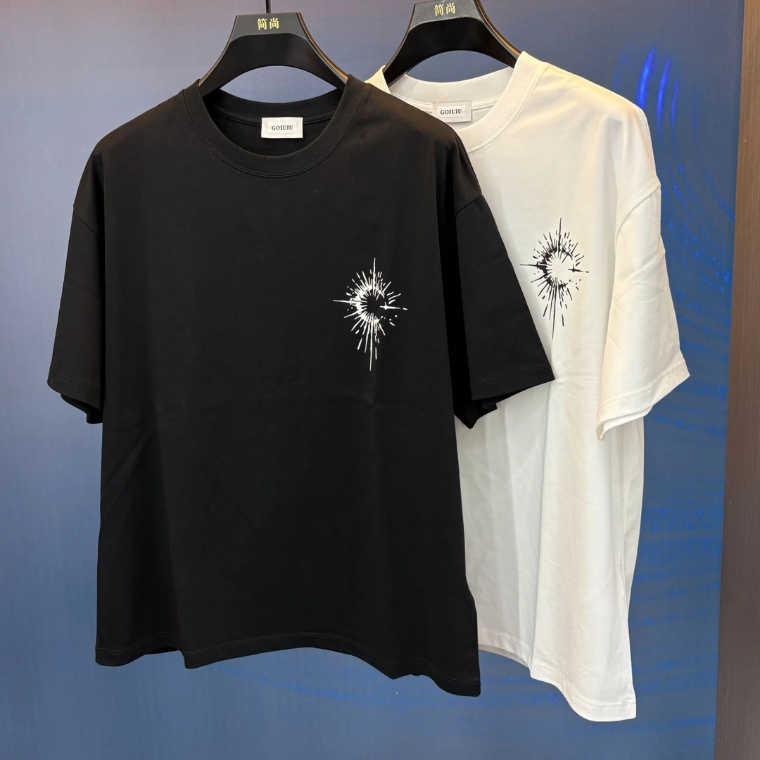 2025双纱精梳棉短袖T恤男士宽松新款夏季潮牌宽松轻奢舒适体恤