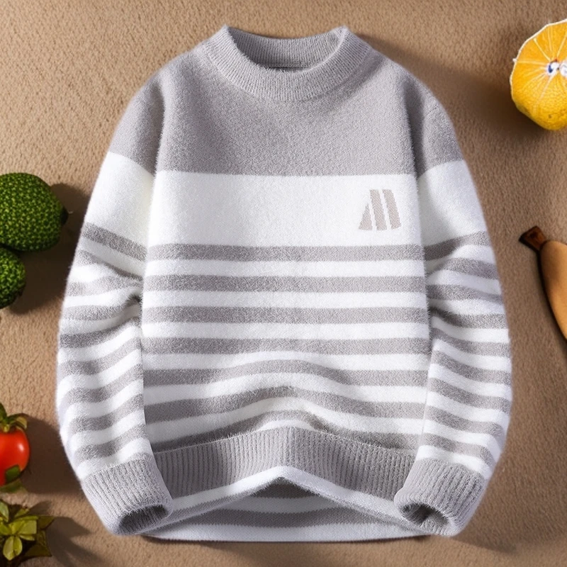 水貂绒毛衣男款2025新款爆款针织衫保暖毛线衣冬季加绒加厚打底衫