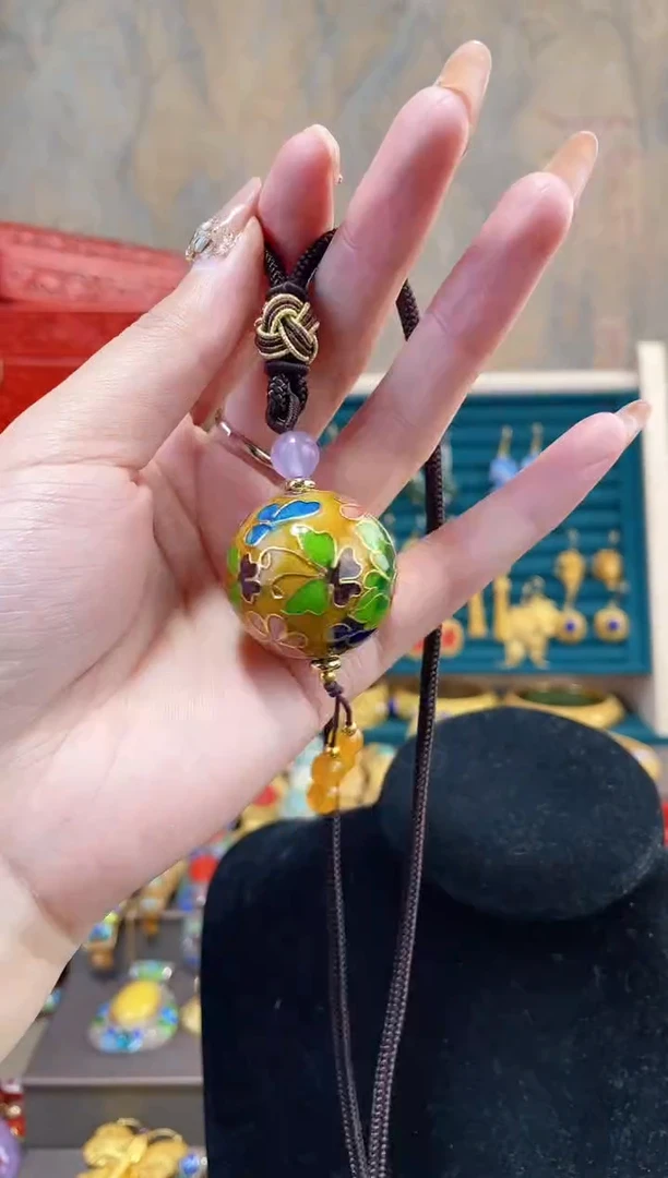 【闪购商品】非遗景泰蓝银蓝3.0单珠编绳款黄色