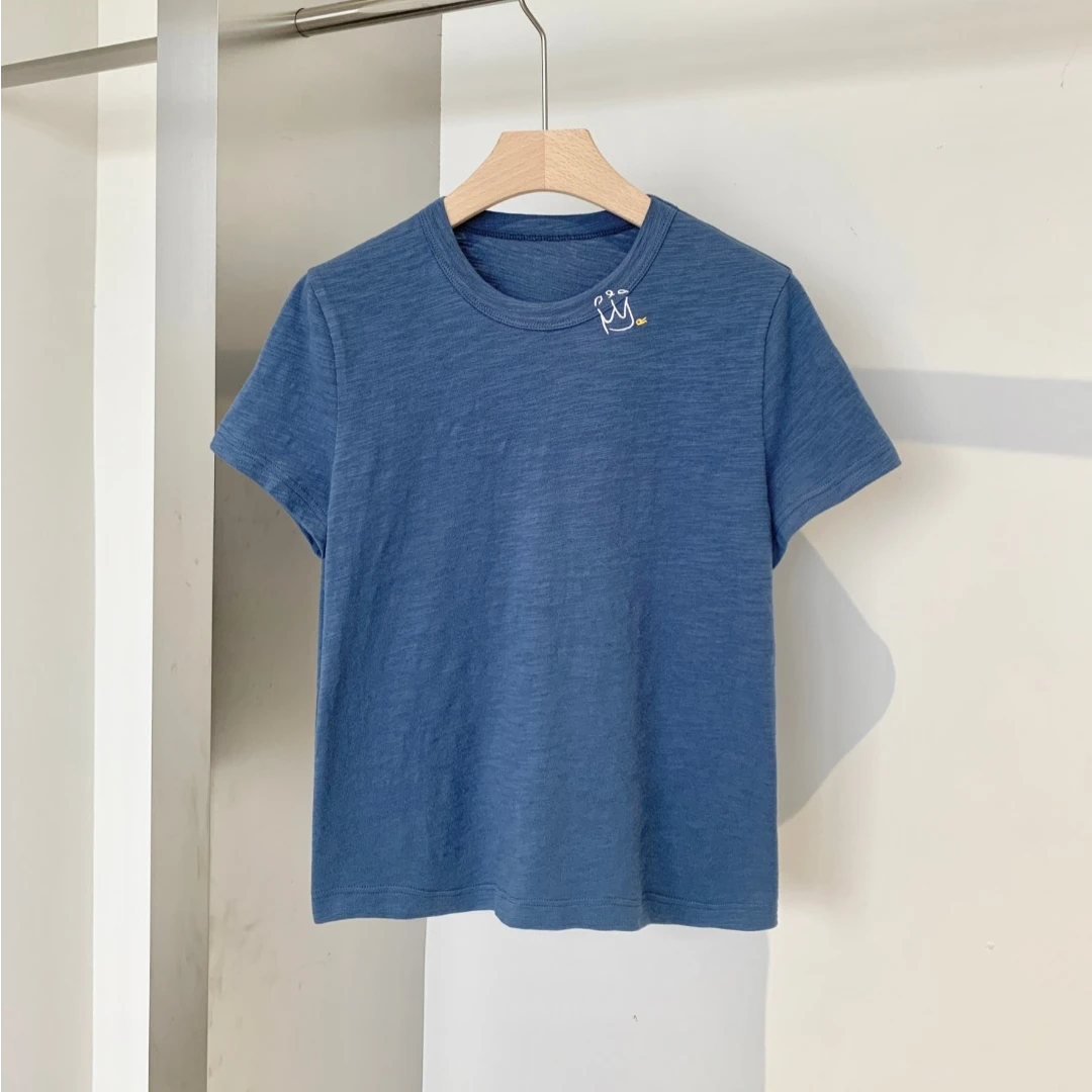 夏季25新品休闲卡通小皇冠刺绣短袖T恤女 T8675