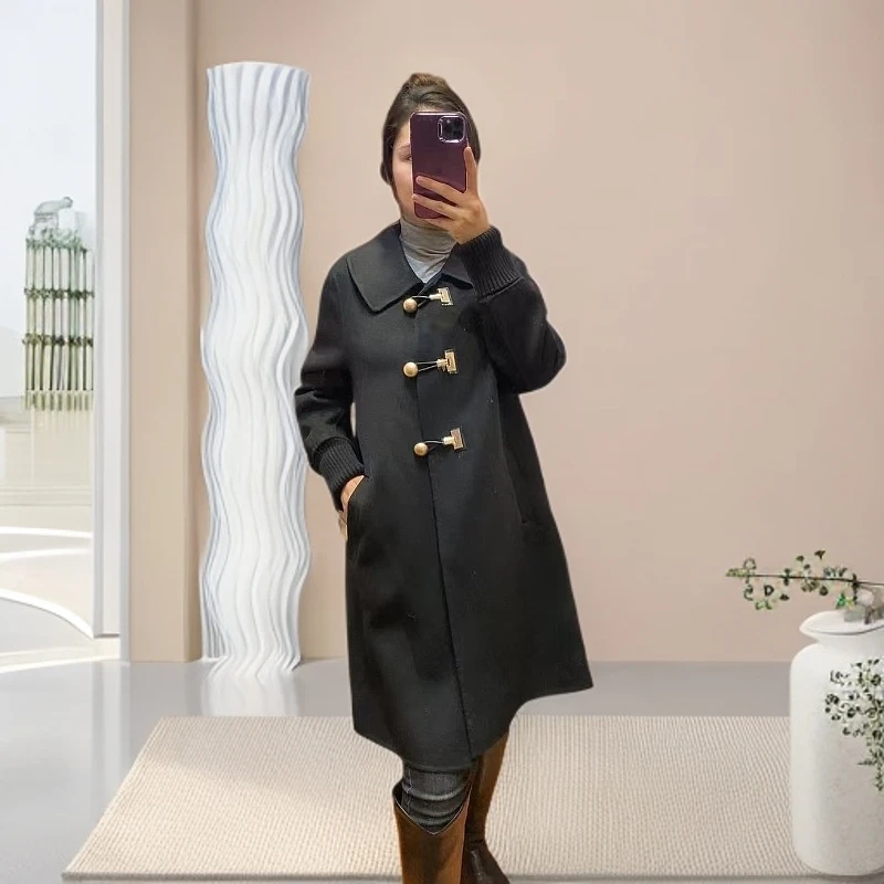 大码胖女装毛呢外套蝙蝠袖呢子大衣短款斗篷牛角扣百搭初秋新款