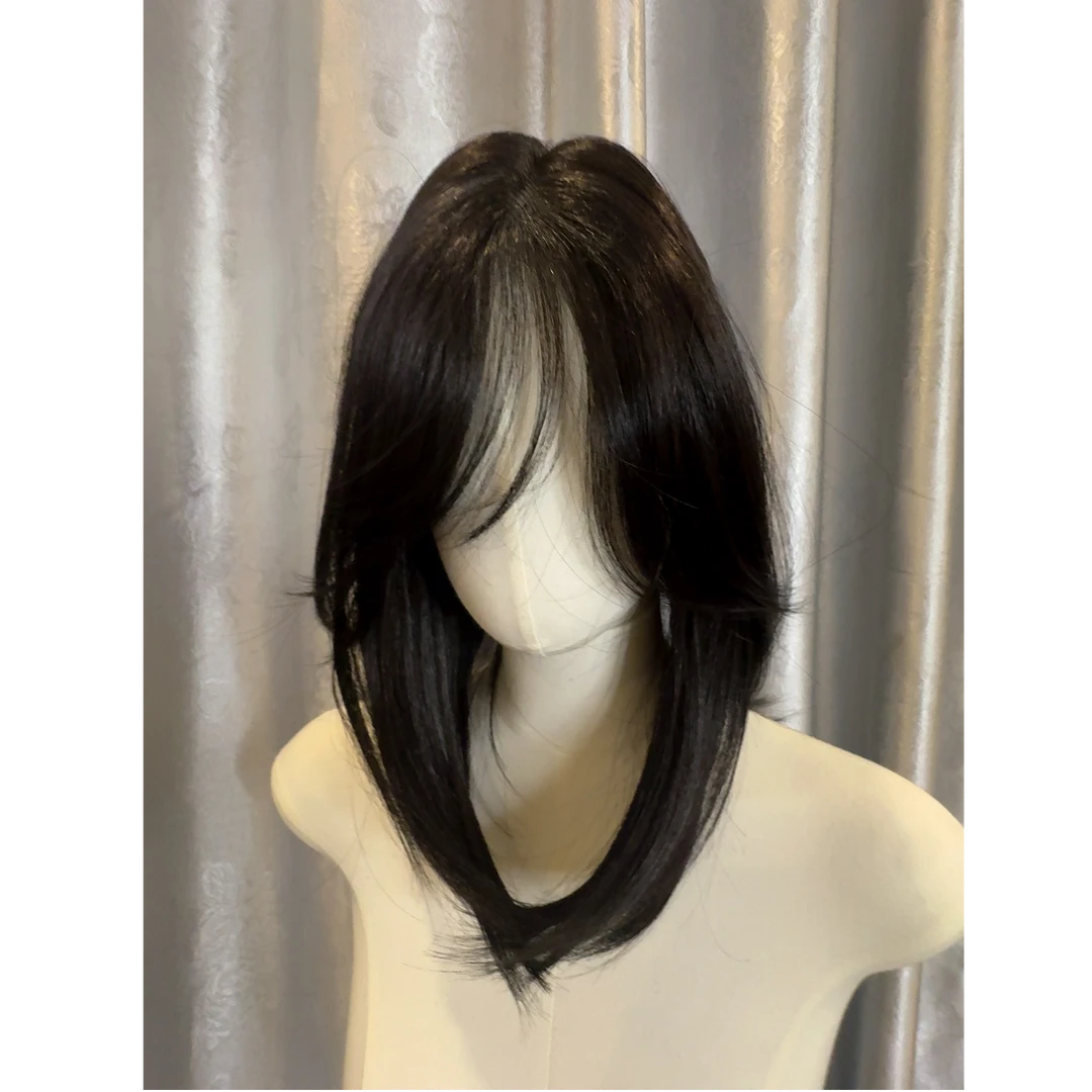 【蕾丝补发片】40cm自然黑手工钩织蕾丝网长直锁骨发假发片