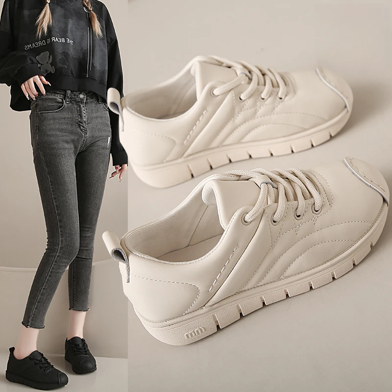 梅蔓琳春秋新款真皮低帮轻盈单鞋女舒适厚底百搭休闲防滑运动鞋子