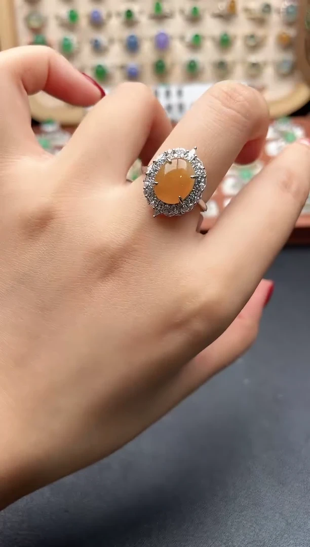 银S925镶嵌戒指翡翠一物一证一礼盒