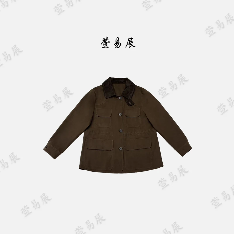 萱易展-“柏林往事”轻奢撞色羊皮领抽绳收腰风衣外套YY-WT091805