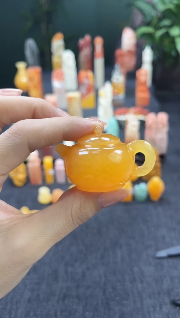 昌化石印石茶壶 手把件